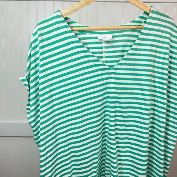 J. Jill Women's Green White Stripe Linen Blend V-Neck Relaxed Fit Tee Top Large - Picture 1 of 10